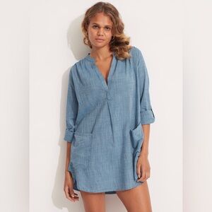 SEAFOLLY Australia Boyfriend Beach Shirt in Chambray Size Small
